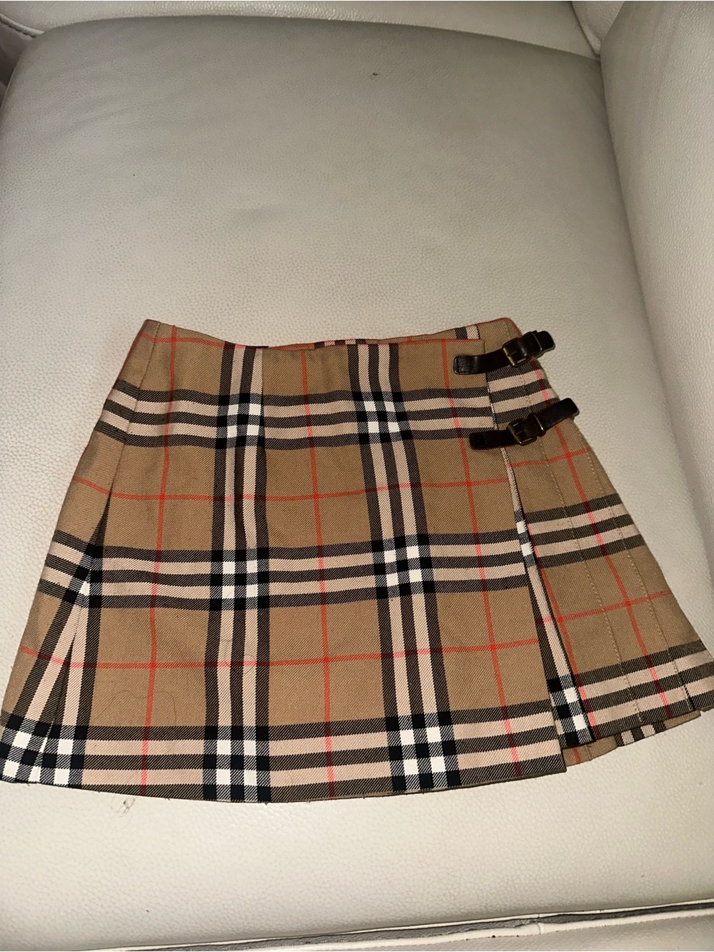 Burberry Tan Plaid Mini Skirt with Buckle Detail made in Tunisia